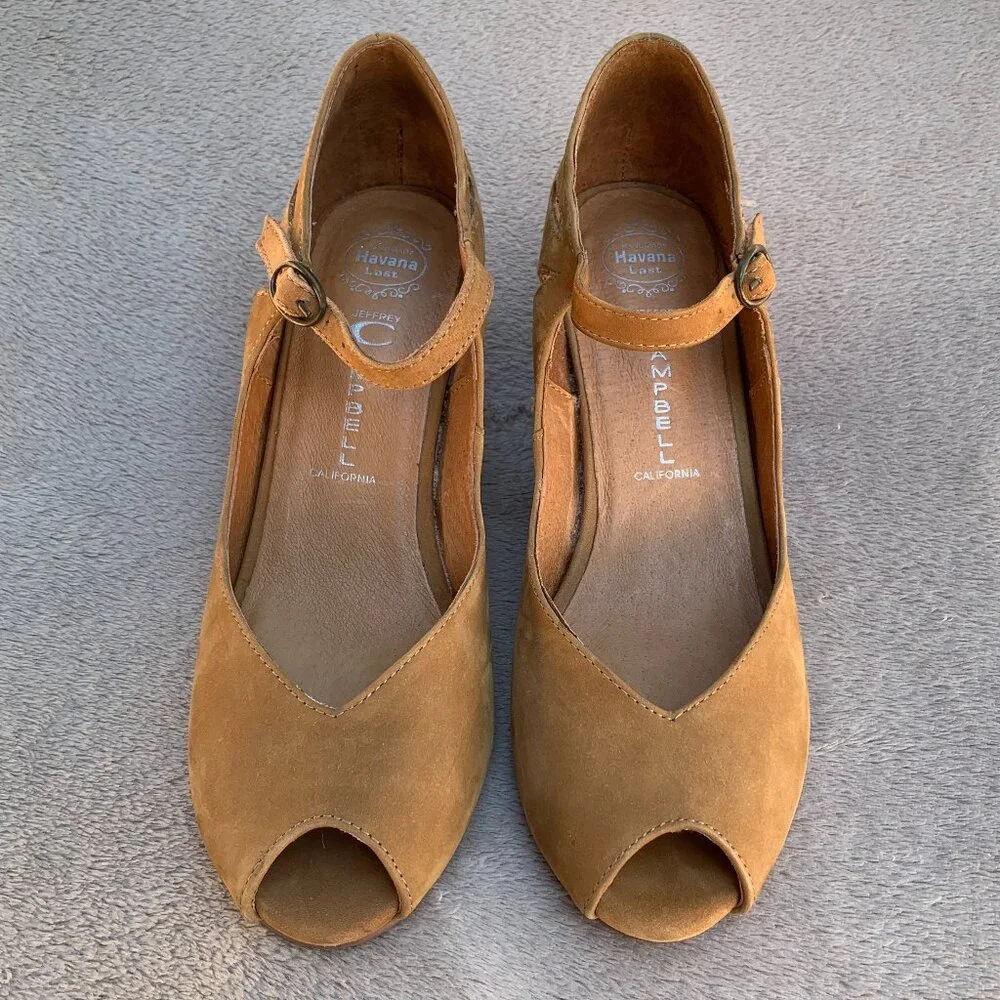 Jeffrey Campbell Regina Hanava Suede Peep Toe Hidden Wedges Sz8